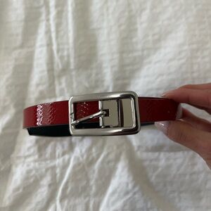 Express Reversible black/Red Patent Leather Belt with Silver Buckle